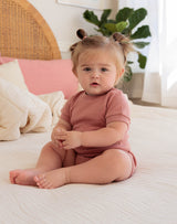 Noble Organic Pointelle Romper in Dusty Rose