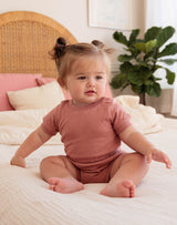 Noble Organic Pointelle Romper in Dusty Rose