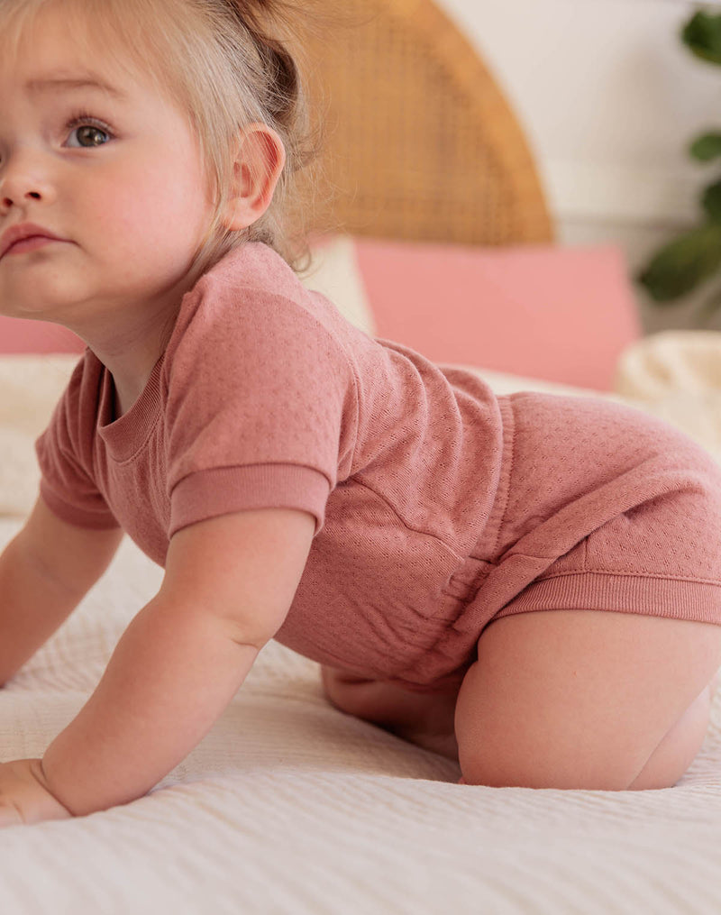 Noble Organic Pointelle Romper in Dusty Rose