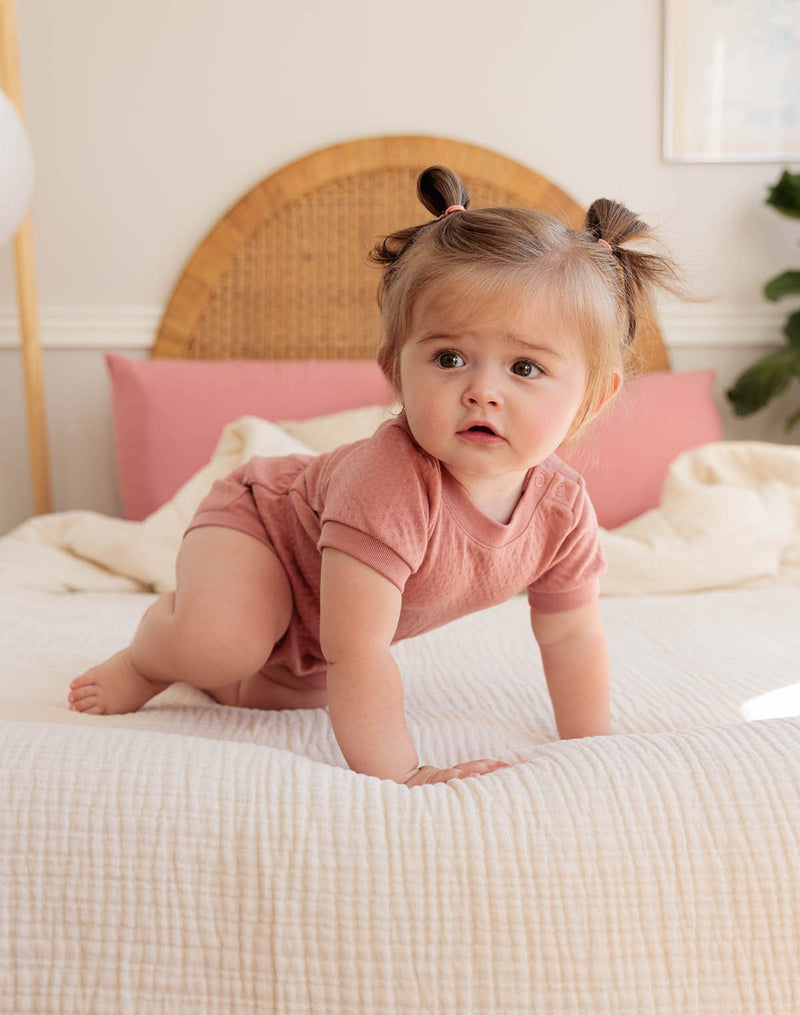 Noble Organic Pointelle Romper in Dusty Rose