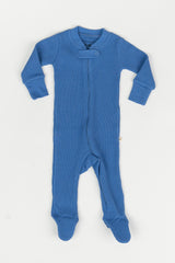 Noble Organic Waffle Footie Sleeper in French Blue