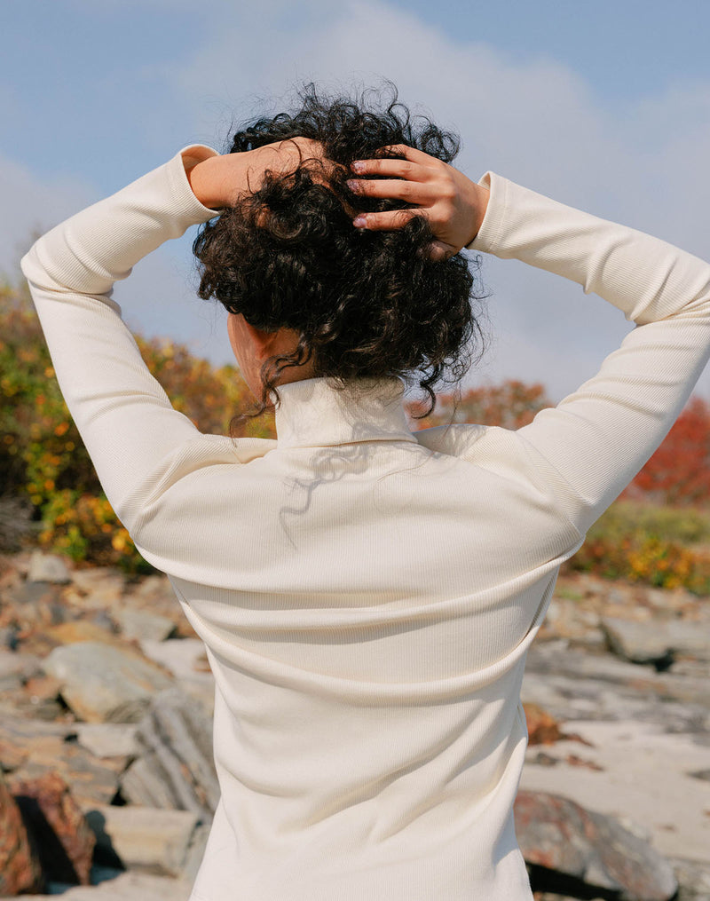 Noble Adult Organic Rib Turtleneck in Oat Milk