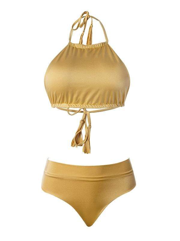 cache welvaart Noordoosten Liliana Montoya GAiA Bikini Gold Halter Top & High Waist Bottom Set - SoHot  Swimwear