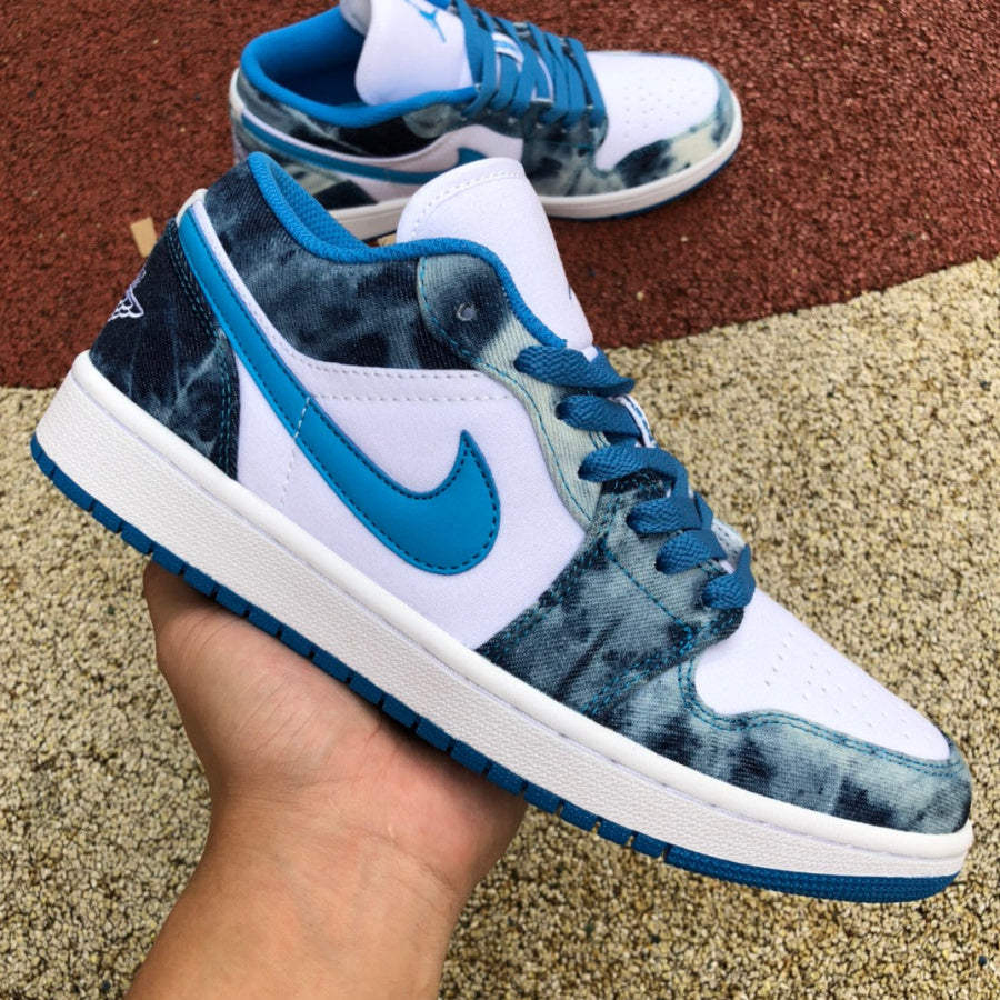 jordan 1 low washed denim on feet