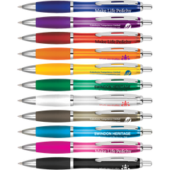 Promotional curvy pens, printed curvy pens, branded curvy pens, advertising on curvey pens, logo on pens