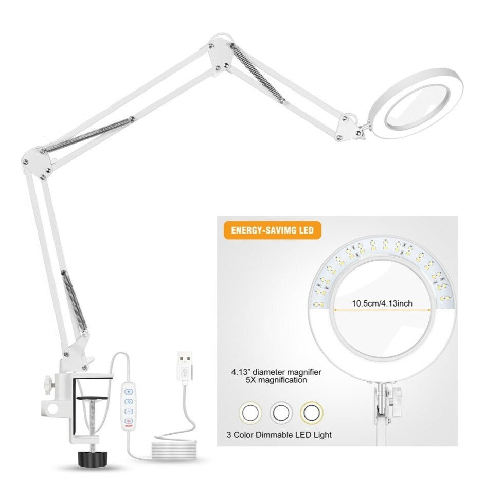 opwinding Matroos spion Loeplamp | Bureaulamp met Vergrootglas | LED Verlichting | Leeslamp | met  Tafelklem | Wit