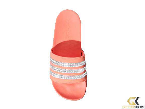 Adidas Adilette Cloudfoam Plus Stripe Sandal + Crystals - Chalk Coral/Cloud White/Chalk Coral