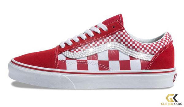 old skool checkerboard vans red