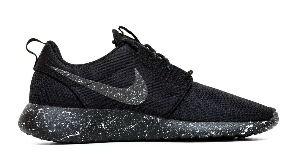 Nike Roshe One - Triple Black + Pearl White Paint Splatter - Glitter Kicks - 2