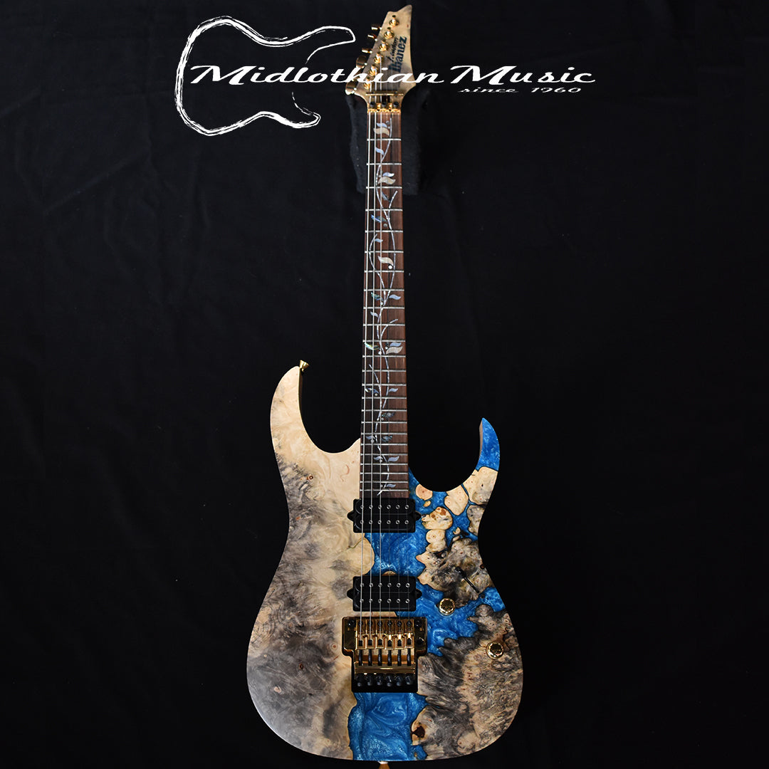 Ibanez J Custom - Limited Edition R9441F22G530E Guitar - Buckeye Burl/Blue  Resin Top w/Case