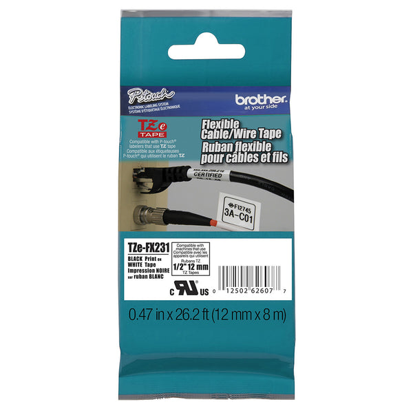 PTouch 2 Packs Brother TZeFX231-1/2" BLACK on WHITE Cable/Wire Labels 