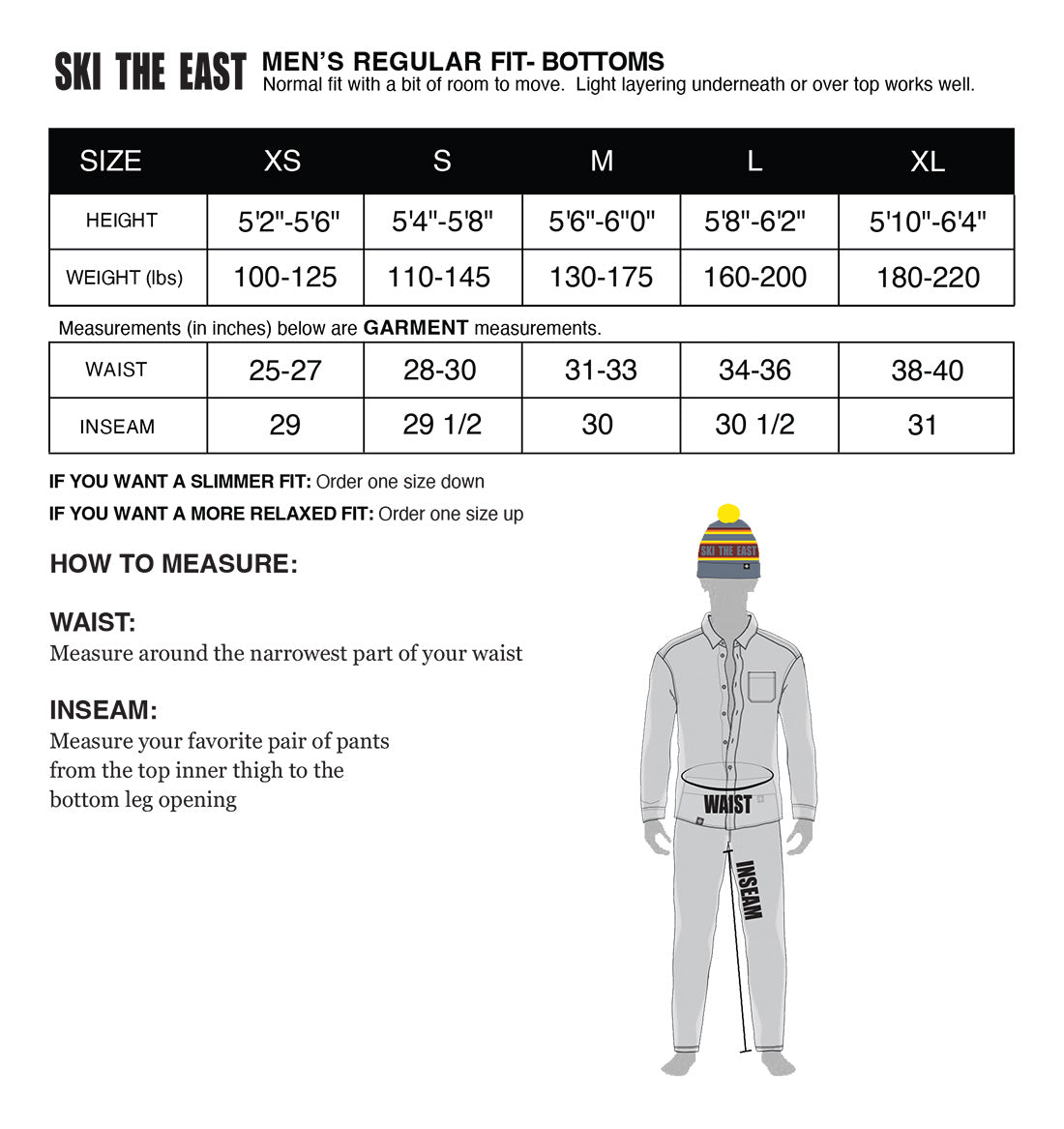Fit Guide - Mens - Regular - Pants - Ski The East