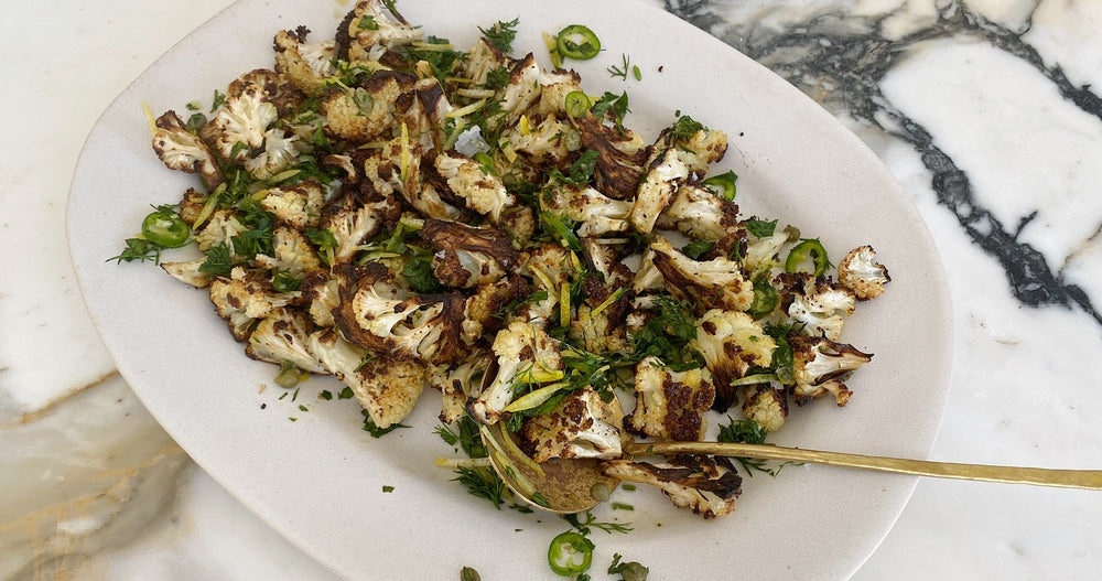 Roasted Cauliflower with Lemon Zest, Parsley, Capers, and Jalapeño