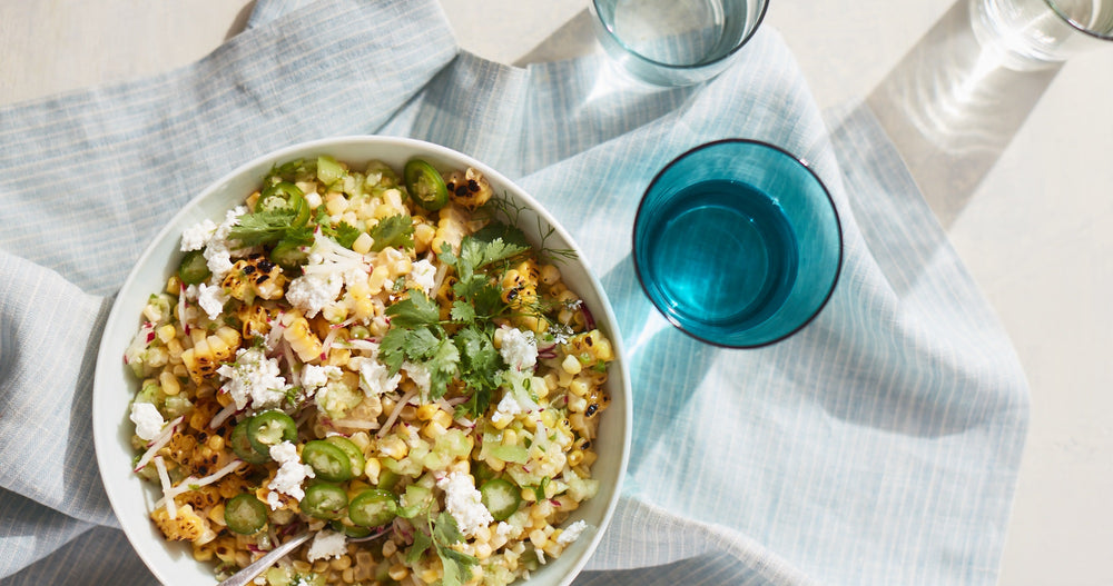 Charred and Raw Corn Salad with Tomatillo Relish