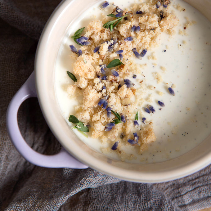 Yogurt Panna Cotta with Lavender Shortbread Crumble