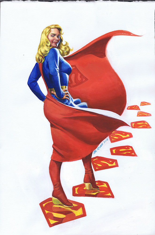 Supergirl DC Promo Watercolor Painting by Steve Rude | Steve Rude Art