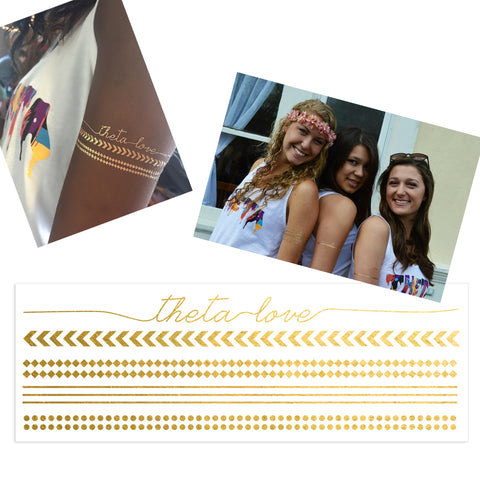 sorority bid day and game night swag ideas, sorority temporary tattoo, sorority custom temporary tattoos, sorority custom flash tattoos, sorority flash tattoos, sorority custom gold tattoos