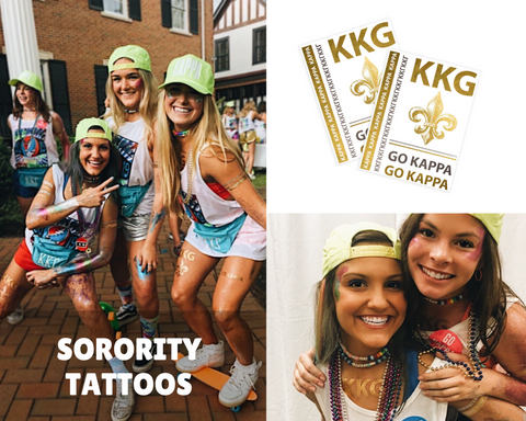 sorority bid day and game night swag ideas, sorority temporary tattoo, sorority custom temporary tattoos, sorority custom flash tattoos, sorority flash tattoos, sorority custom gold tattoos