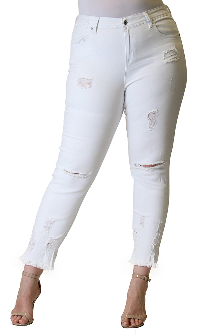 plus size white destroyed jeans