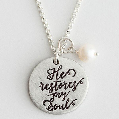 He Restores My Soul Fine Pewter Necklace