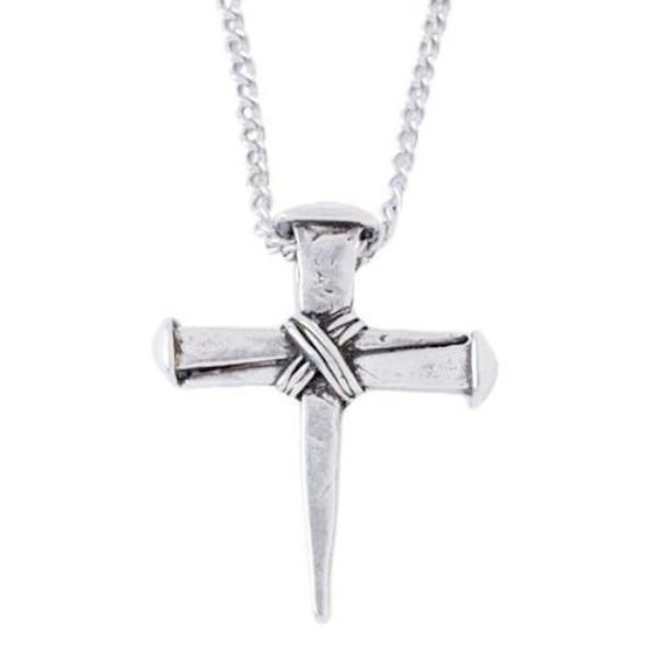Fine Pewter Cross of Nails Necklace 