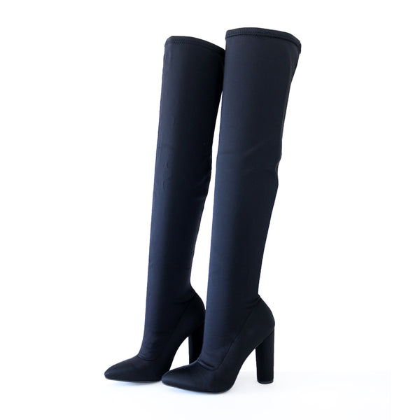 black stretch over the knee boots