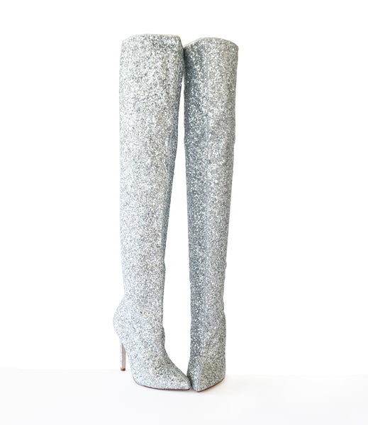 over the knee silver boots