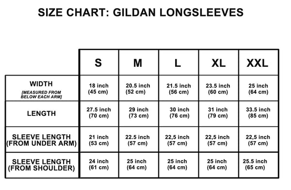 Gildan Long Sleeve Tee Size Chart