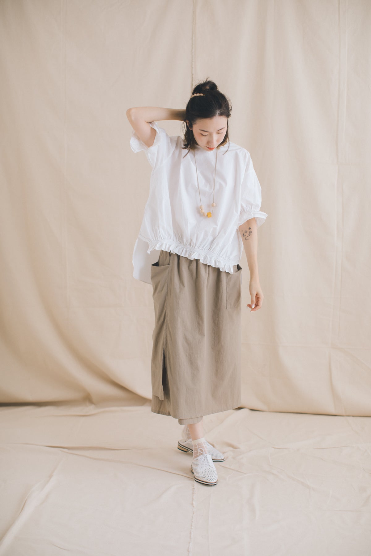 不對稱爽身布料裙/杏