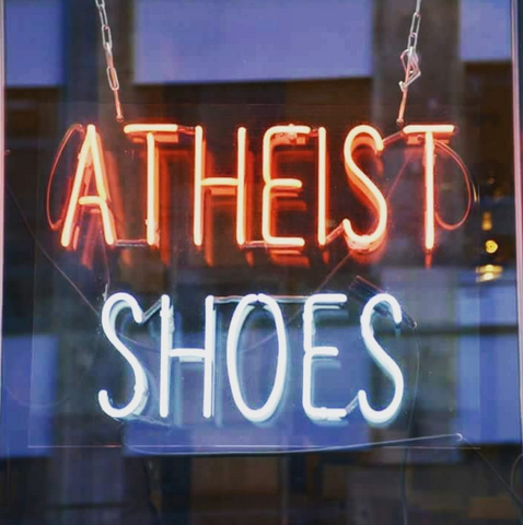 Atheist shoes neon shop sign