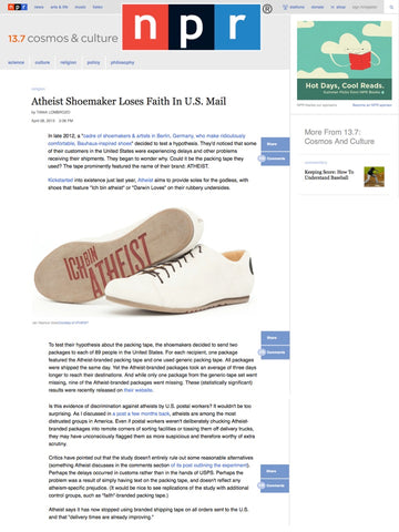 Atheist Shoes featured on NPR.