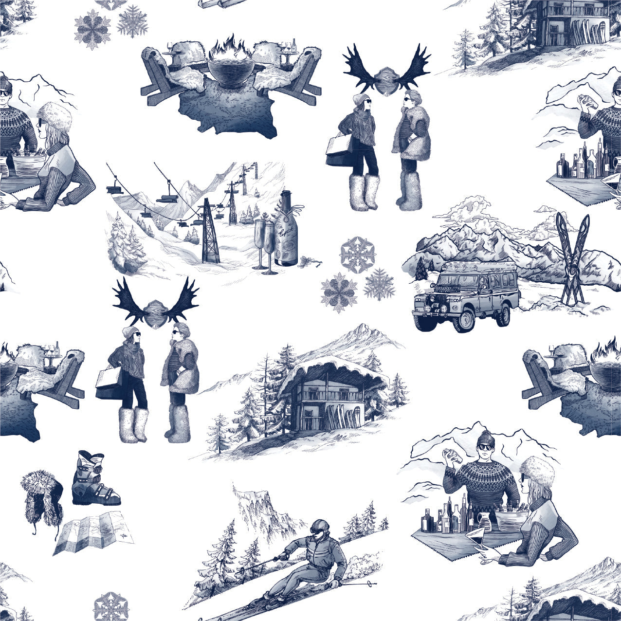 Wallpaper Navy / Double Roll Après Ski Toile Wallpaper dombezalergii