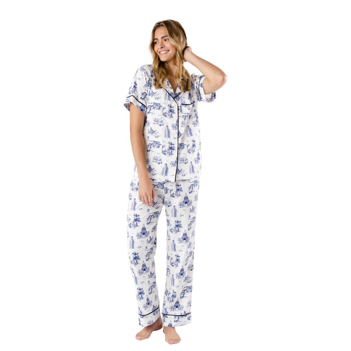 Pajama Set Navy / XS 10152 Torino Toile Pajama Pants Set dombezalergii