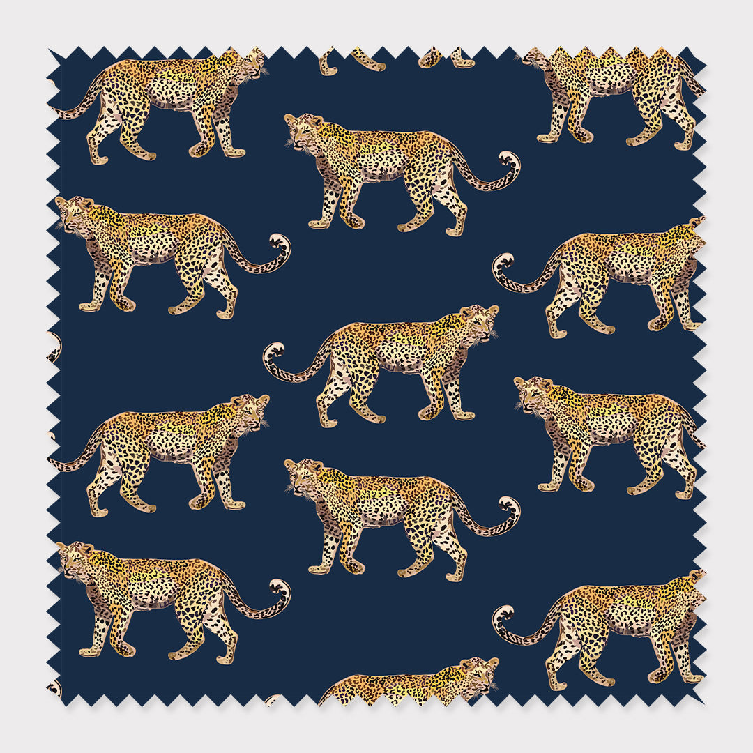 Fabric Linen Canvas / Navy / By The Yard Cheetahs Fabric dombezalergii