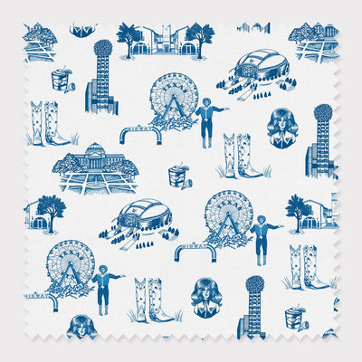 Fabric Cotton / By The Yard / Blue Dallas Toile Fabric dombezalergii