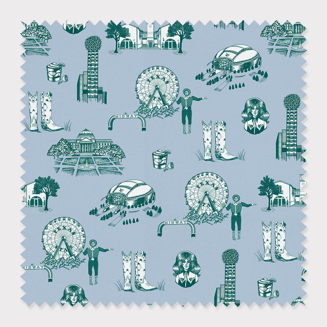 Fabric Cotton / By The Yard / Blue Pine Dallas Toile Fabric dombezalergii