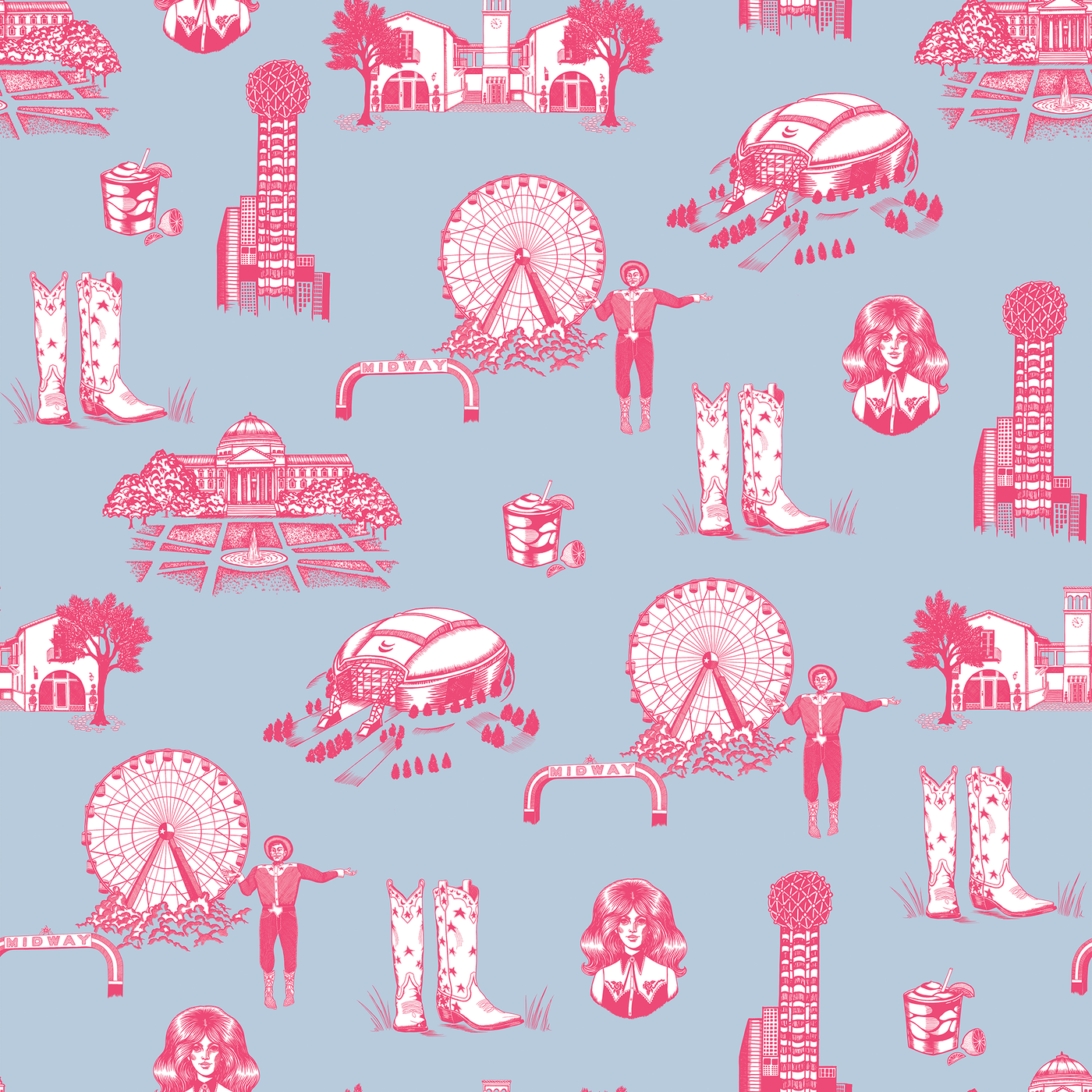 Peel & Stick Wallpaper Blue Pink / 24"x 48" Dallas Toile Peel & Stick Wallpaper dombezalergii