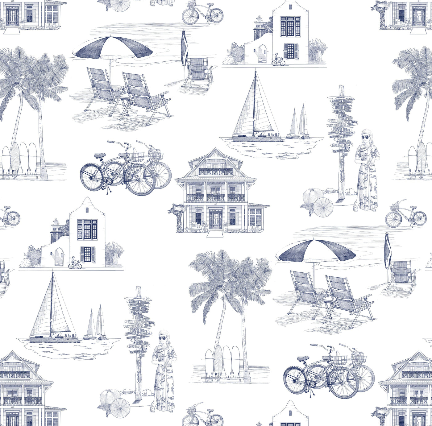 Wallpaper Double Roll / Navy Florida Toile Wallpaper dombezalergii