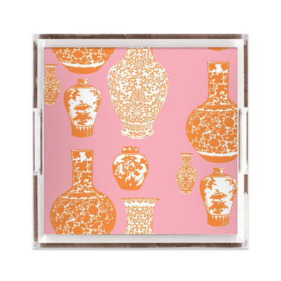 Lucite Trays 12x12 / Pink Orange Ginger Jars Lucite Tray dombezalergii