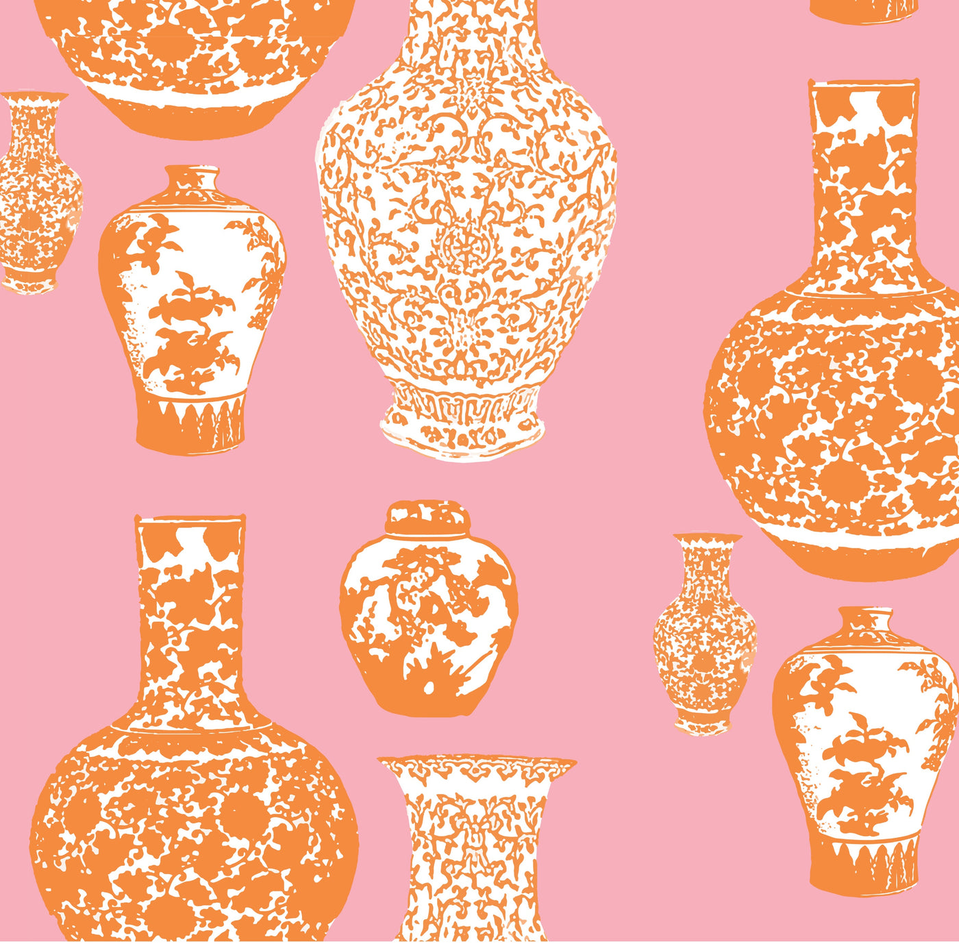 Wallpaper Double Roll / Pink Orange Ginger Jars Wallpaper dombezalergii