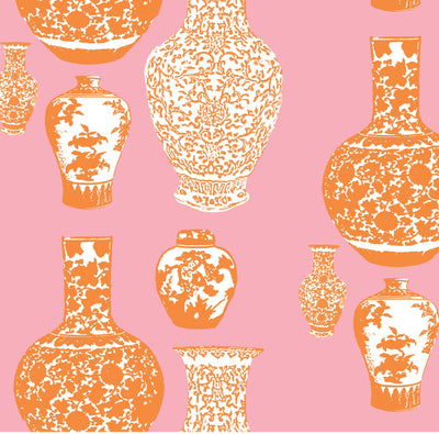 Wallpaper Double Roll / Pink Orange Ginger Jars Wallpaper dombezalergii