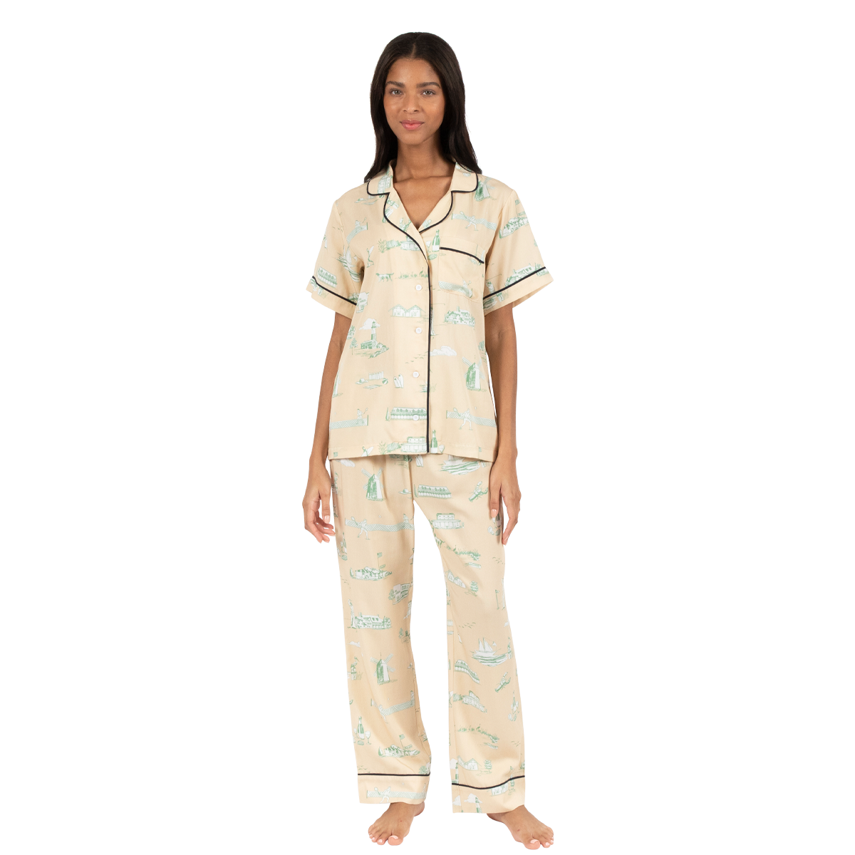 Pajama Set XS / Champagne Hamptons Toile Pajama Pants Set dombezalergii