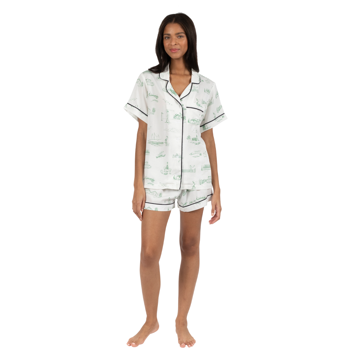 Pajama Set XS / Sage Hamptons Toile Pajama Shorts Set dombezalergii