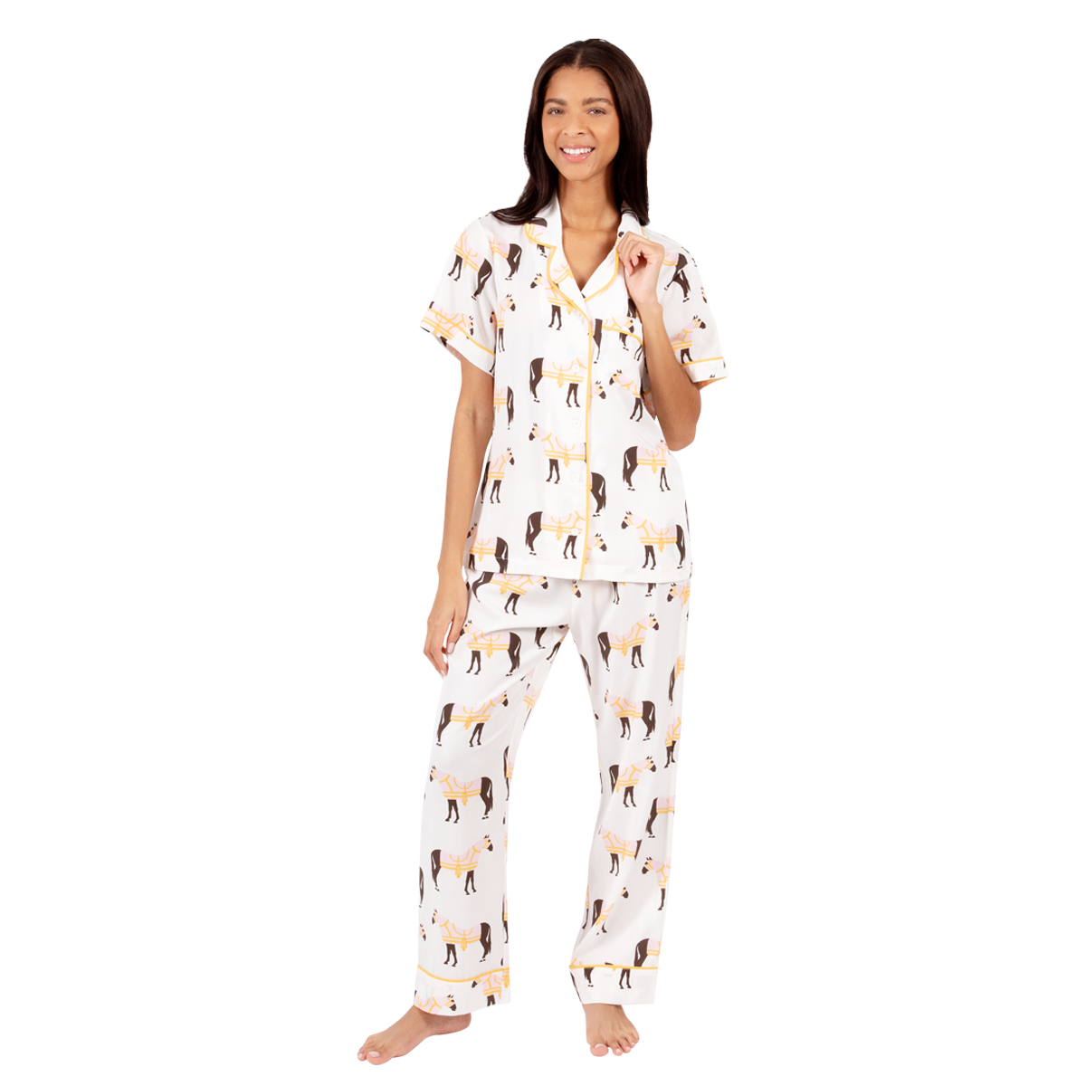 Pajama Set XS / White/Pink Horse & Tassel Pajama Pants Set dombezalergii