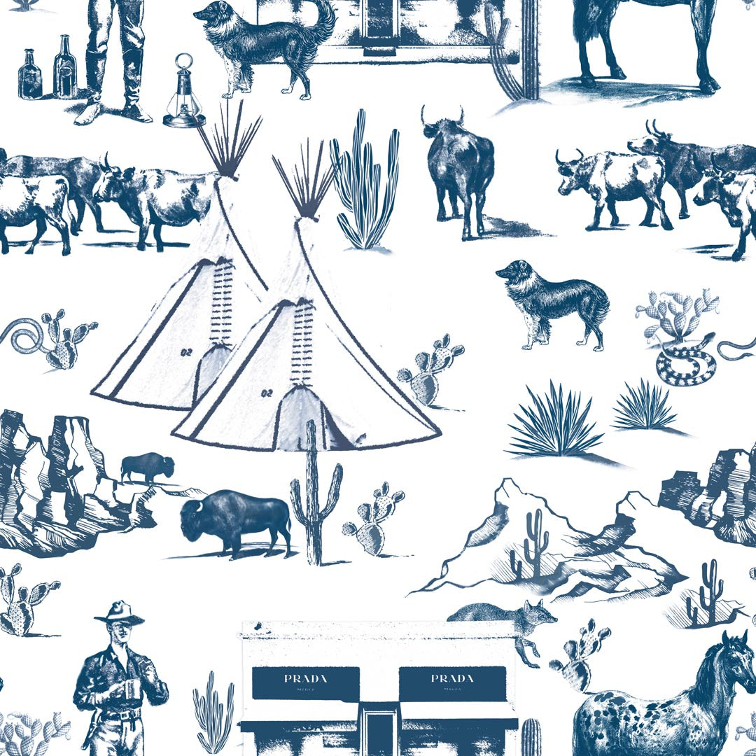 Wallpaper Navy / Double Roll / Large Marfa Toile Wallpaper dombezalergii