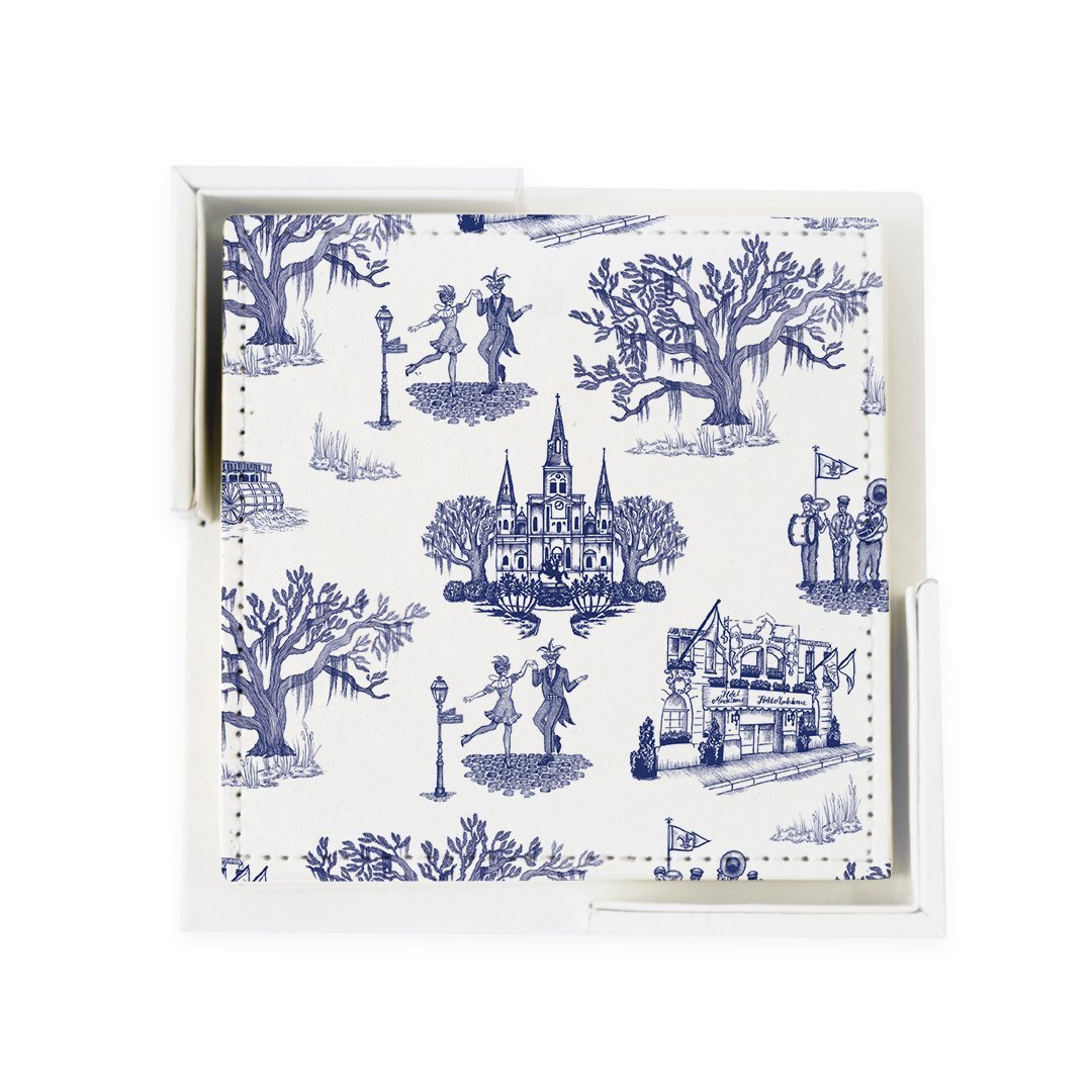 Coaster Set Navy New Orleans Toile Coaster Set dombezalergii