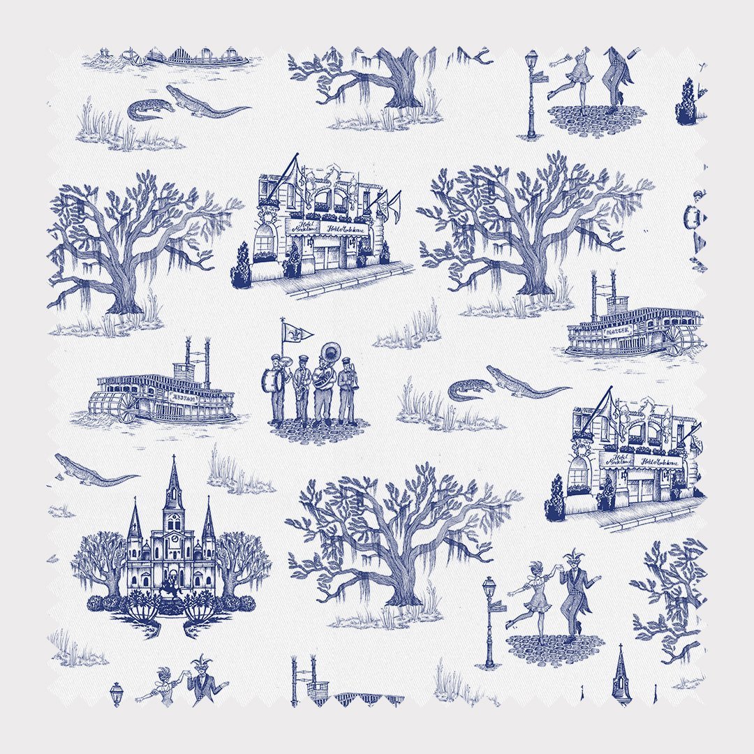 Fabric Cotton / Navy / By The Yard New Orleans Toile Fabric dombezalergii