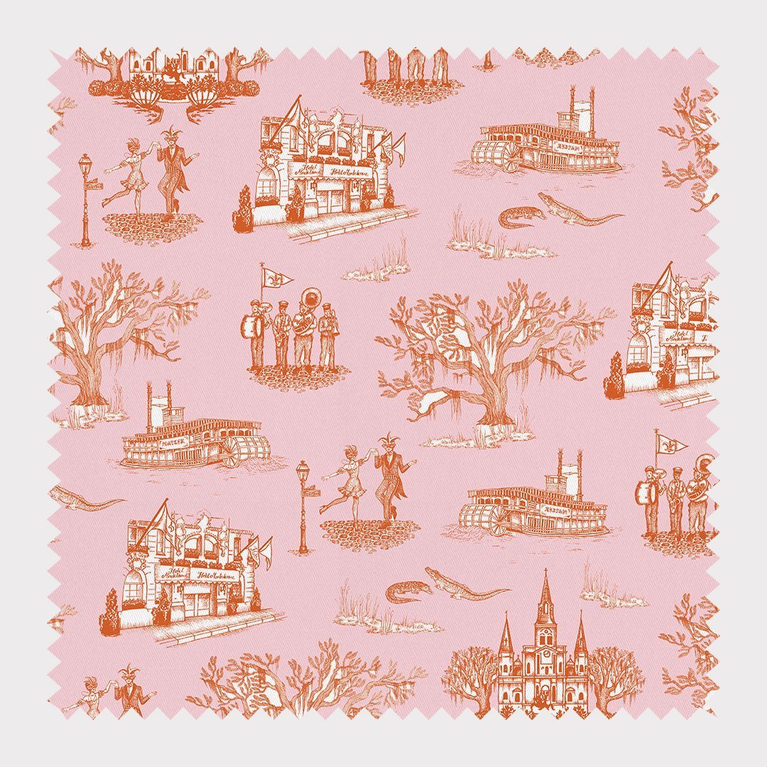 Fabric Cotton / Orange Pink / By The Yard New Orleans Toile Fabric dombezalergii