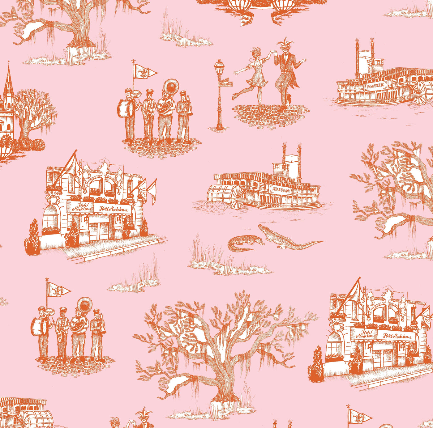 Wallpaper Orange Pink / Double Roll New Orleans Toile Wallpaper dombezalergii