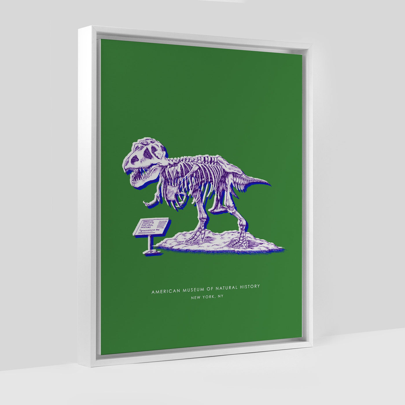Gallery Prints Green Canvas / 8x10 / White Frame New York Dinosaur Print dombezalergii